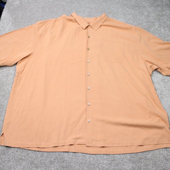 Tommy Bahama Camp Shirt Mens 5XB Peach Loop Collar 100% Silk Short Sleeve Button - Picture 2 of 14